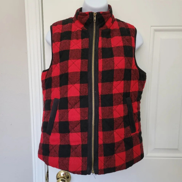Vanilla Bay Jackets & Blazers - NWT Vanilla Bay Women's Red Black Buffalo Plaid Full Zip Cotton Quilted Vest S